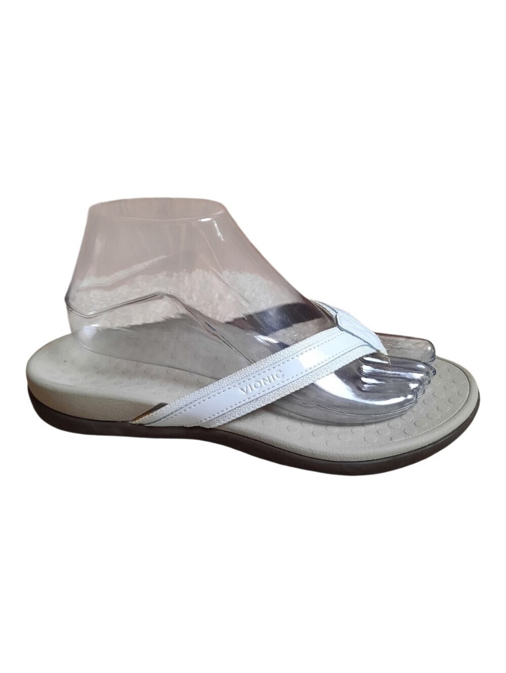 Vionic Tide White Patent Leather Orthopedic Comfort Toe Post Sandal Size 8